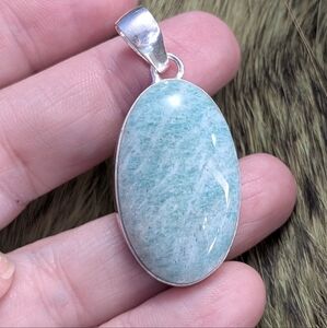 Vintage Handmade  Amazonite Pendant In 925 Silver